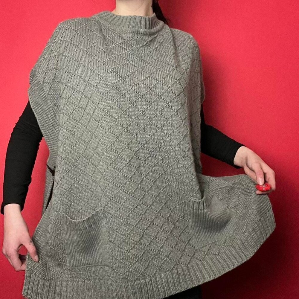 grey side button poncho sweater​​​​​​​​​​​​​​​